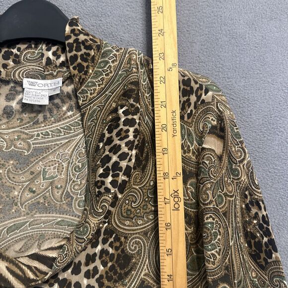 VTG Y2K Worth 100% Silk Top Paisley Animal Print Cowl Neck Blouse Size S Fairy - Picture 4 of 5